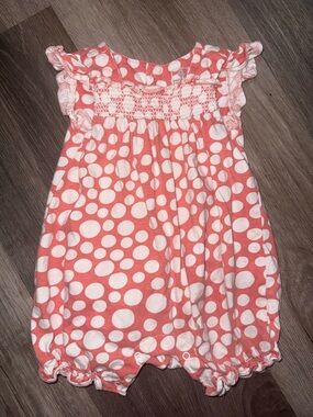 Old Navy Coral and White Polka Dot Baby Romper